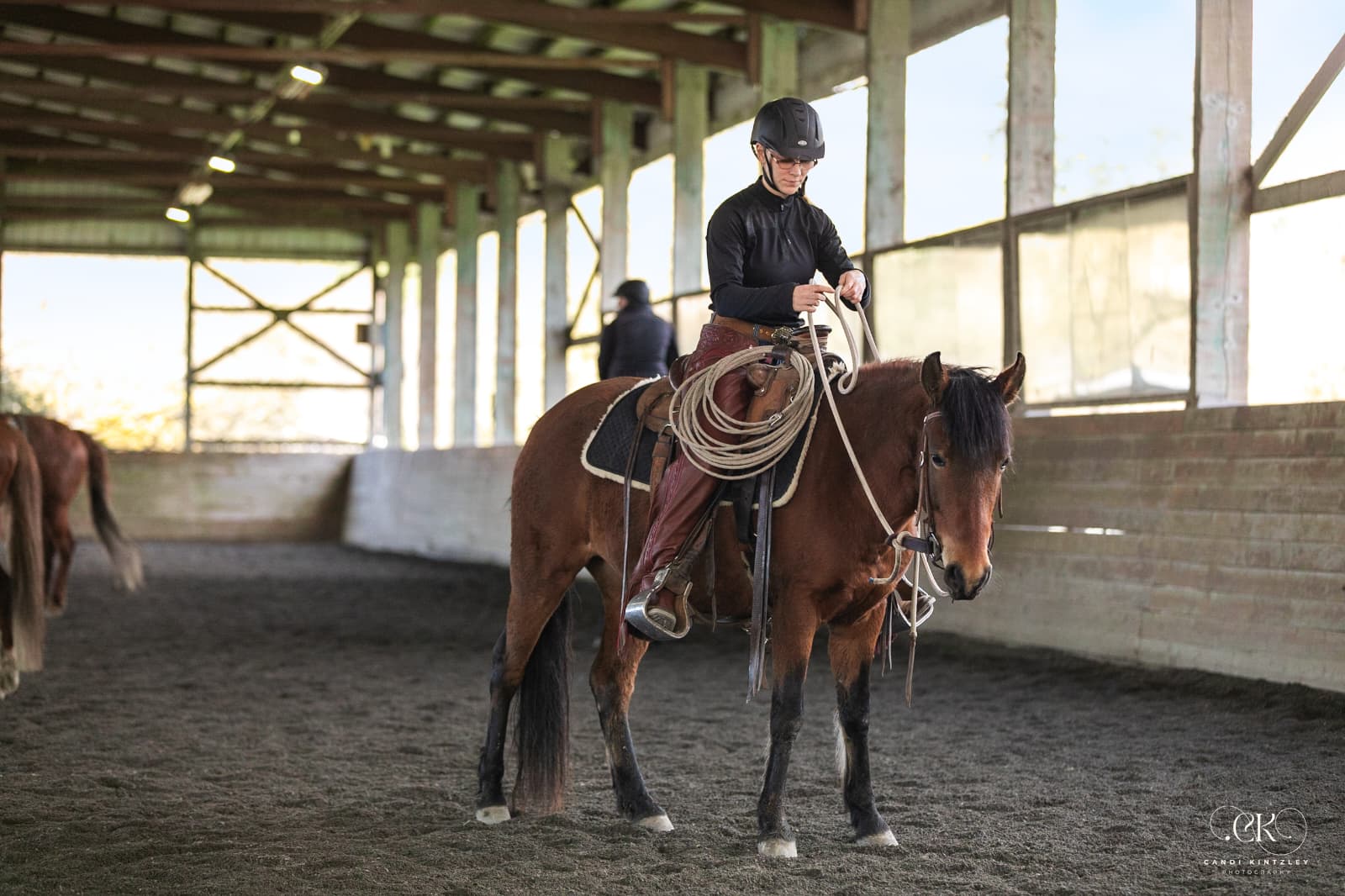 Annika Eigemann, natural horsemanship trainer in Washington State, working with a horse